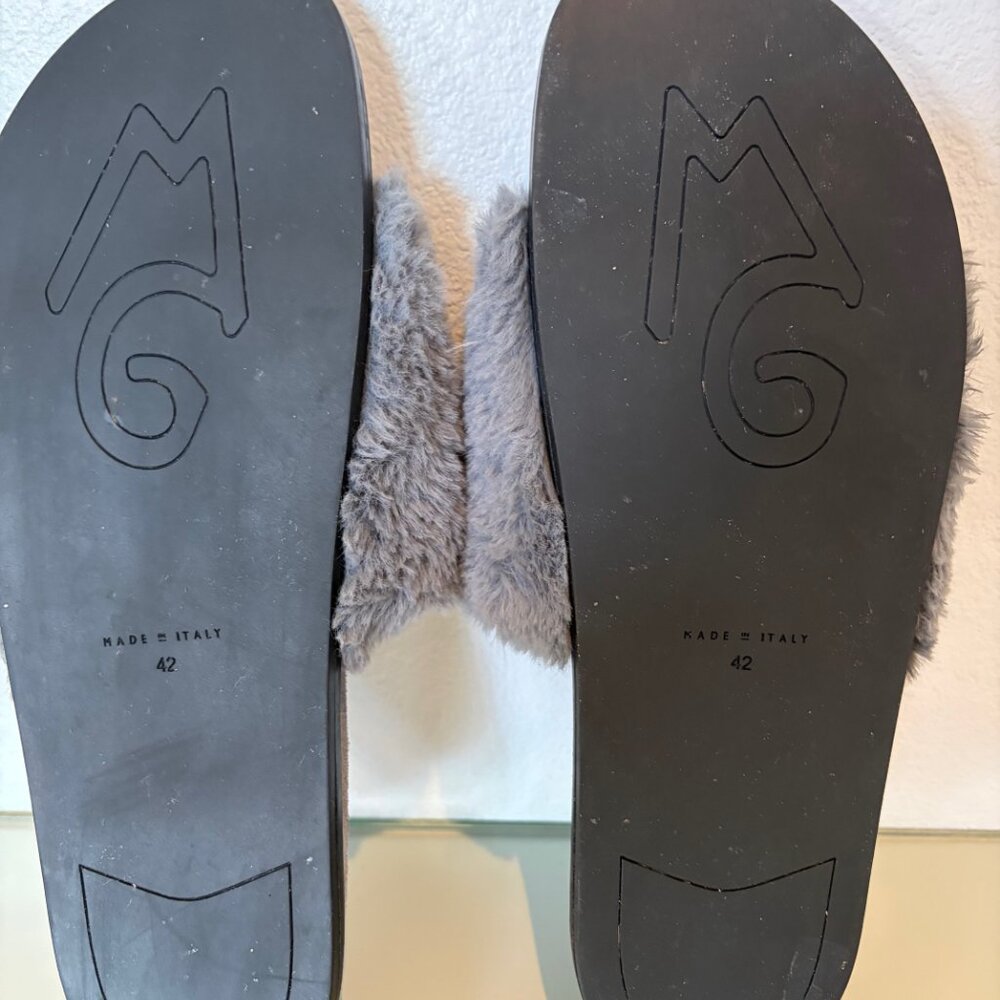 M.Gemi Gray Faux Fur Slide Sandals EU 42 US 11 Made Italy - Picture 3 of 9